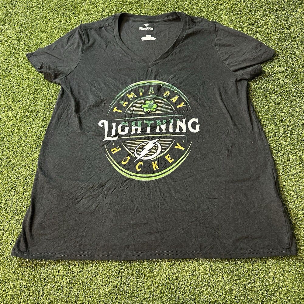 Tampa Bay Lightning Fanatics Women's Large v-Neck T-Shirt Black nhl NWOT